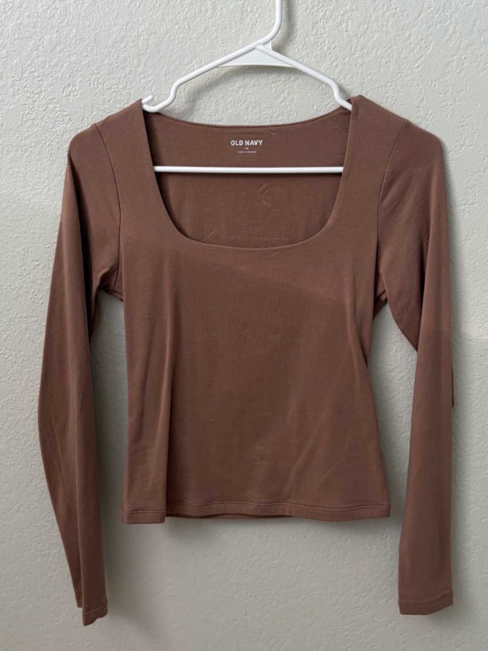 XS Brown Square Neck Long Sleeve
